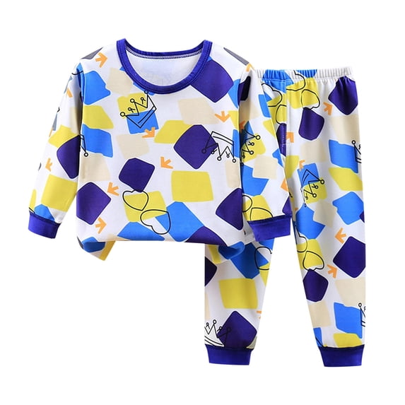 Baby Boy Outfits Thermal Double Fleece Fuzzy Thick Long Sleeve Underwear Tops Pants Toddler Pajamas Dark Blue 6 Months-12 Months