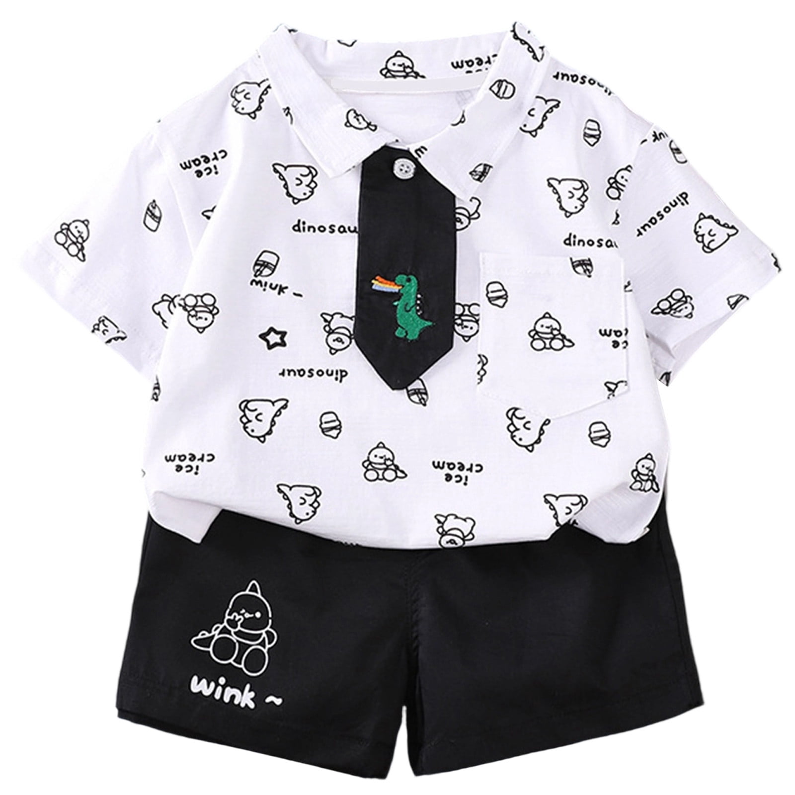 Baby Boy Outfits Toddler Baby Boys Summer Outfits Cartoon Dinosaur Print Short Sleeve Polo Shirt ...