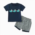 thumbnail image 1 of Baby Boy Outfits Toddler Boys Girls Fashion Set Kids Unisex Summer Embroidery Print Short Sleeved Beach 12 18 24 Month 3T 4T 5T Pajamas & Dailywear T shirt + Drawstring Pants 2PCS, 1 of 9