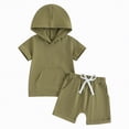 thumbnail image 1 of Baby Boy Outfits Toddler Boys Shorts CLothes Set Kids Summer Cotton Hooded Printed Short Sleeved Training 6M 12M 18M 24M 3T 4T Clothing Sets T-Shirt Tops+Shorts 2-Piece, 1 of 9