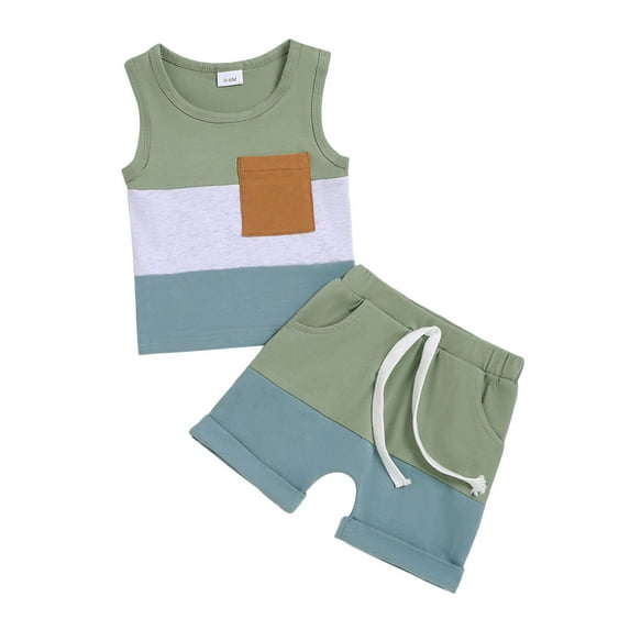 Baby Boy Outfits Toddler Child Sleeveless Patchwork T Shirt Tops Vest and Shorts Athleisure Sports Casual Outfits Size 18-24 M