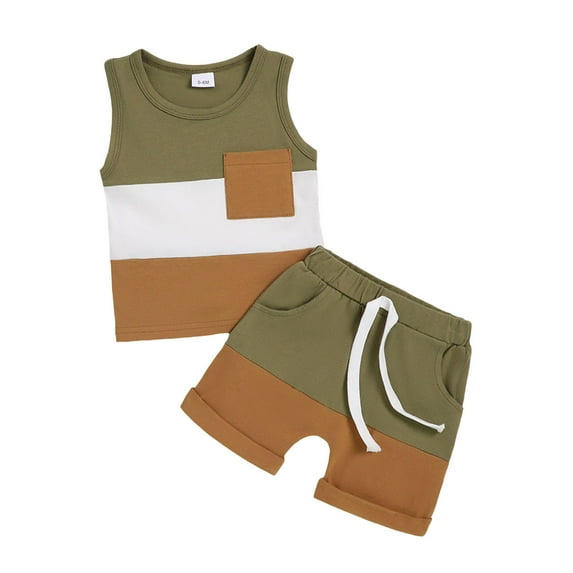 Baby Boy Outfits Toddler Child Sleeveless Patchwork T Shirt Tops Vest and Shorts Athleisure Sports Casual Outfits Size 6-12 M
