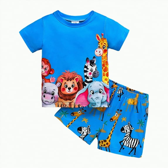 Baby Boy Outfits Toddler Clothes Children's Summer Cotton Solid Printed Short Sleeve Training 0 6 12 18 24 Months 2T 3T Shirt Shorts Set Hoodie Sweatshirt Tops and 2PCS