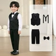 thumbnail image 1 of Baby Boy Outfits Toddler Kids Boys Solid Suits 4 Piece Outfit Tuxedo Set Formal Suit Vest and Pants Bowtie Strap Suspender Set Boys Outfits Black 9 Years-10 Years, 1 of 7