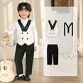 thumbnail image 1 of Baby Boy Outfits Toddler Kids Boys Solid Suits 4 Piece Outfit Tuxedo Set Formal Suit Vest and Pants Bowtie Strap Suspender Set Toddler Outfits for Boys Beige 3 Years-4 Years, 1 of 7