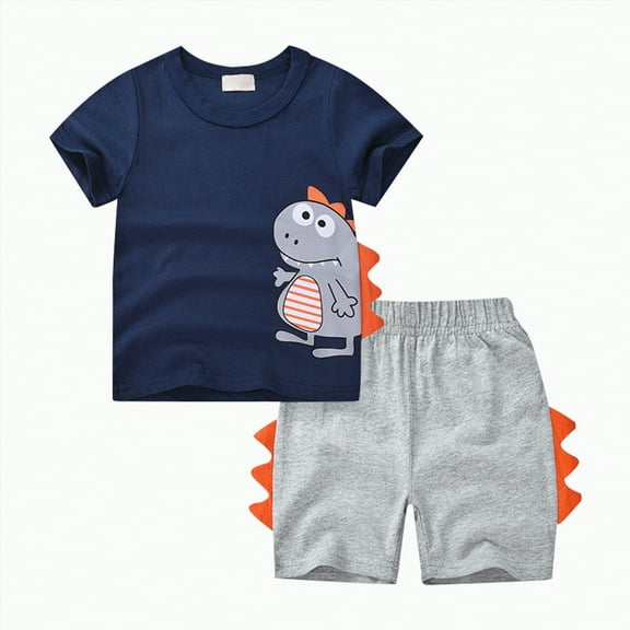 Baby Boy Outfits Toddler Summer Clothes Kids Spring Cotton Dinosaur Printed Short-sleeved Sports 0 6 12 18 24 Months 2T 3T T-Shirt and Shorts Set Boys Casual Outfit 2PCS
