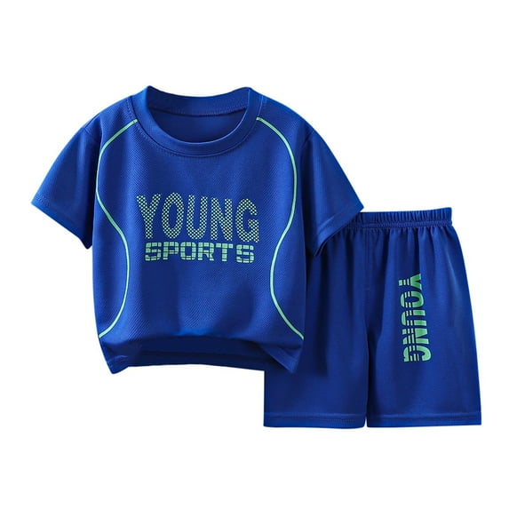 Baby Boy Outfits Tracksuit 2 Piece Performance Short Sleeve Shirt Tank Top Mesh Shorts Set Baby Clothes Blue 11 Years-12 Years