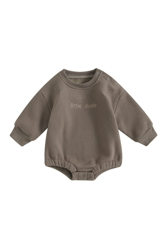 Baby Boy Oversized Sweatshirt Romper 3M 6M 12M 18M Solid Long Sleeve Bubble Little Dude Romper Sweater Onesie Top Fall Clothes