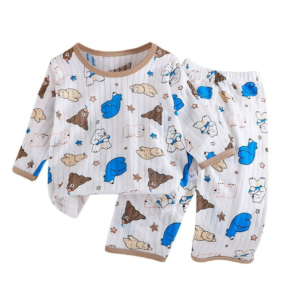 Baby Boy Pajamas Set Cotton Cute Animal Graphic Sleepwear Thin Long Sleeve Tops and Pants 2 Piece Pj Sets Spring Summer Soft Loungewear Khaki 12-18 Months