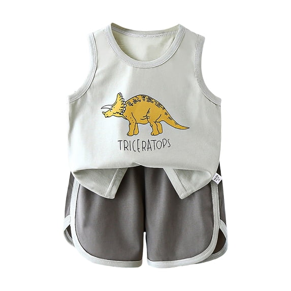 Baby Boy Pajamas Set Dinosaur T-Shirt Shorts 12-18 Months 18-24 Months 2-3 Years Lightweight Breathable Soft Cotton 2Pcs Everyday Play Gift Ready (12-18 Months,Grey)