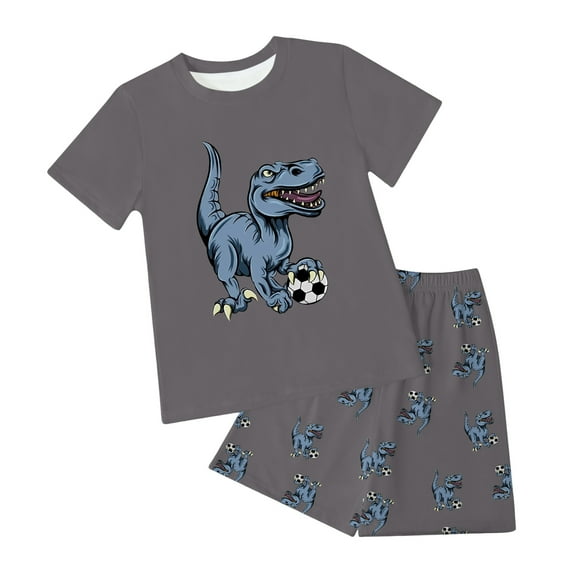 Baby Boy Pajamas Set Dinosaur T-Shirt Shorts 8-9 Years 9-10 Years 10-11 Years Lightweight Breathable Soft Cotton 2Pcs Everyday Play Gift Ready (6-7 Years,Dark Gray)