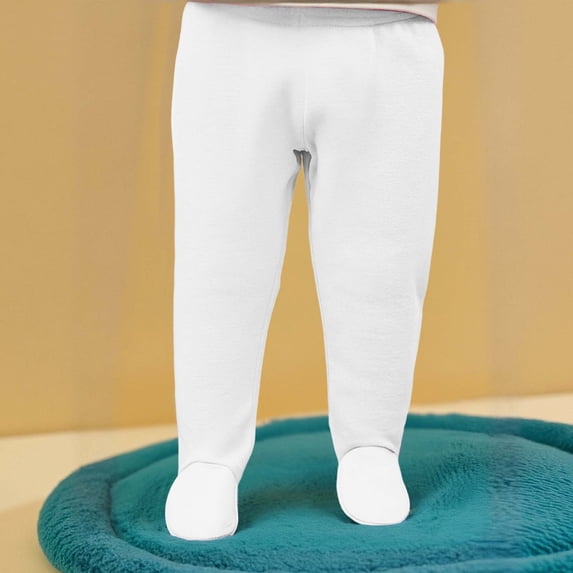 Baby Boy Pants High Elasticity Elastic Waist Solid Print Footed Trousers for Outdoor White 12 Months-18 Months