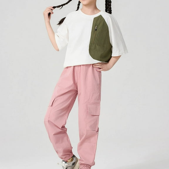 Baby Boy Pants Kids Toddler Girls Summer Solid Cargo Pants Breathable Thin Elastic Waist Jogger Pants with Pockets Sweatpants for Girls Pink 6 Years-7 Years