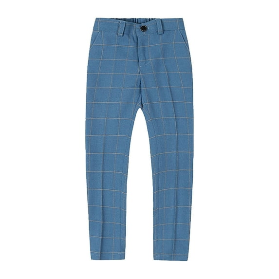 Baby Boy Pants Plaid Flat Front Dress Pants Adjustable Waist School Outfits Pants Boys Cargo Pants Sky Blue 4 Years-5 Years