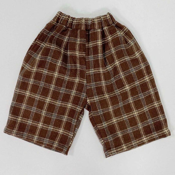 Baby Boy Pants Plaid Print Pocketed Elastic Waist Breathable Straight Leg Long Pants for Outdoor Coffee 3 Years-4 Years