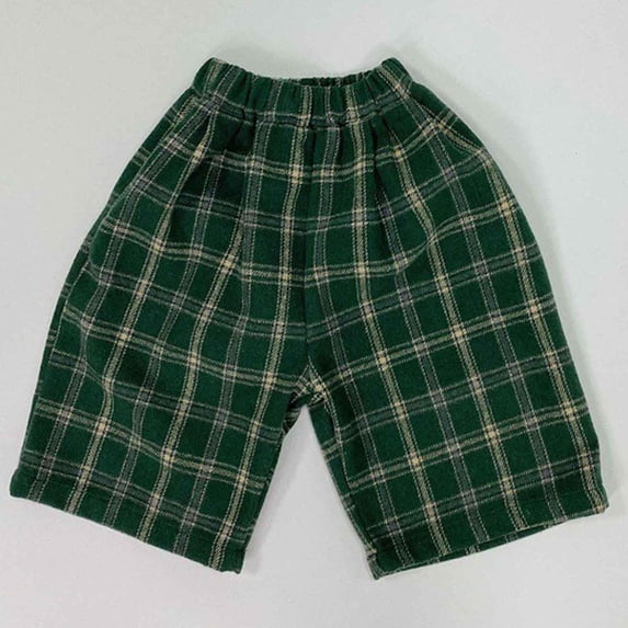 Baby Boy Pants Plaid Print Pocketed Elastic Waist Breathable Straight Leg Long Pants for Outdoor Green 3 Years-4 Years