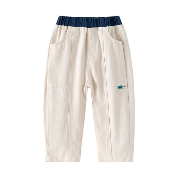 Baby Boy Pants Straight Leg Pocket Elastic Solid Print Trousers Everyday Wear 18-24 Months