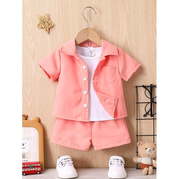 Baby Boy Patched Pocket Shirt & Shorts Without Tee