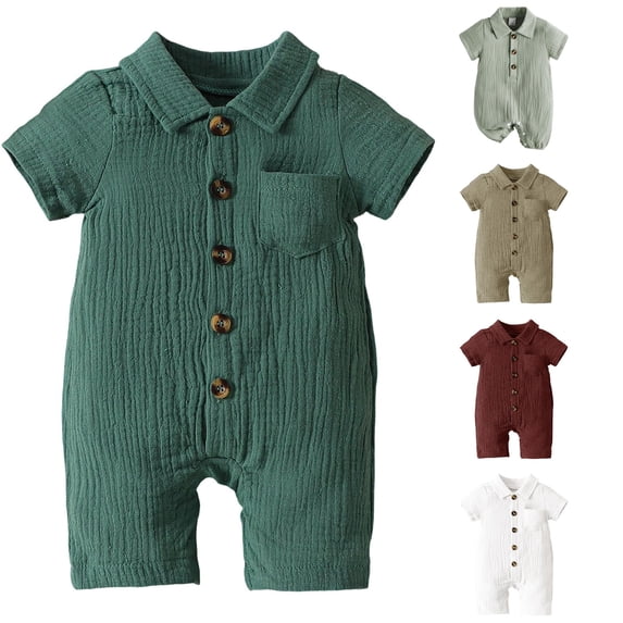 Baby Boy Polo Shirt Romper Short Sleeve Green Bodysuit Jumpsuit Collared Bodysuit One-Piece Outfit 3-6 Months