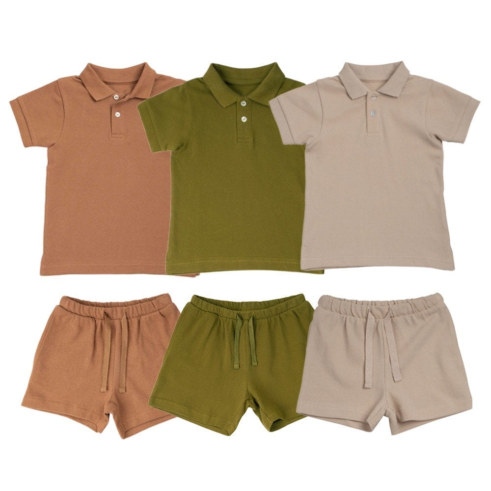 Summer Baby Kids Boys Short Sleeves Polo Shirt and Plain Shorts Clothing Set