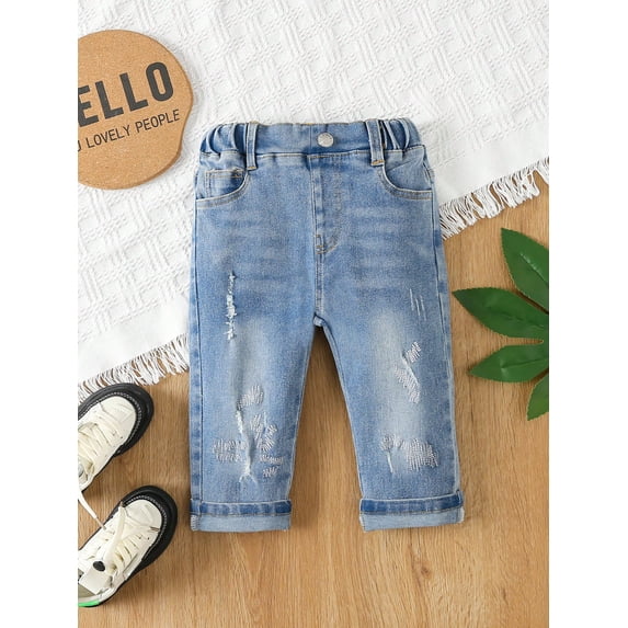 Baby Boy Ripped Roll Hem Straight Leg Jeans