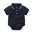 thumbnail image 1 of Baby Boy Romper Baby Boys Solid Polo Shirt Newborn Summer Short Sleeve Breathable Soft Casual Button Up Jumpsuit Romper Toddler Romper Navy 12 Months-18 Months, 1 of 6