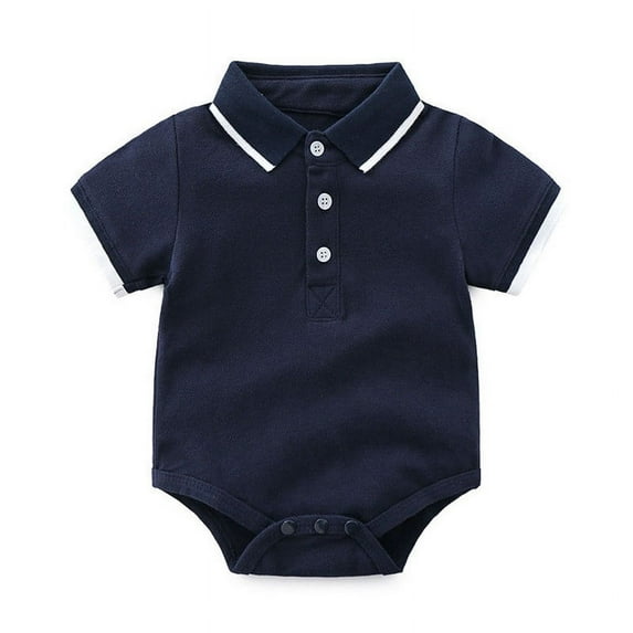 Baby Boy Romper Baby Boys Solid Polo Shirt Newborn Summer Short Sleeve Breathable Soft Casual Button Up Jumpsuit Romper Toddler Romper Navy 12 Months-18 Months