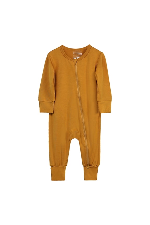 Baby Boy Romper Baby Onesies Cotton Footless Pajamas Zipper Long Sleeve Sleeper Outfit One Piece Jumpsuit Gold 3-6 Months