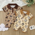 thumbnail image 1 of Baby Boy Romper Boys Short Sleeve Cow Print Collar Romper Jumpsuit Toddler Jumpsuit Brown 0-3 Months, 1 of 7