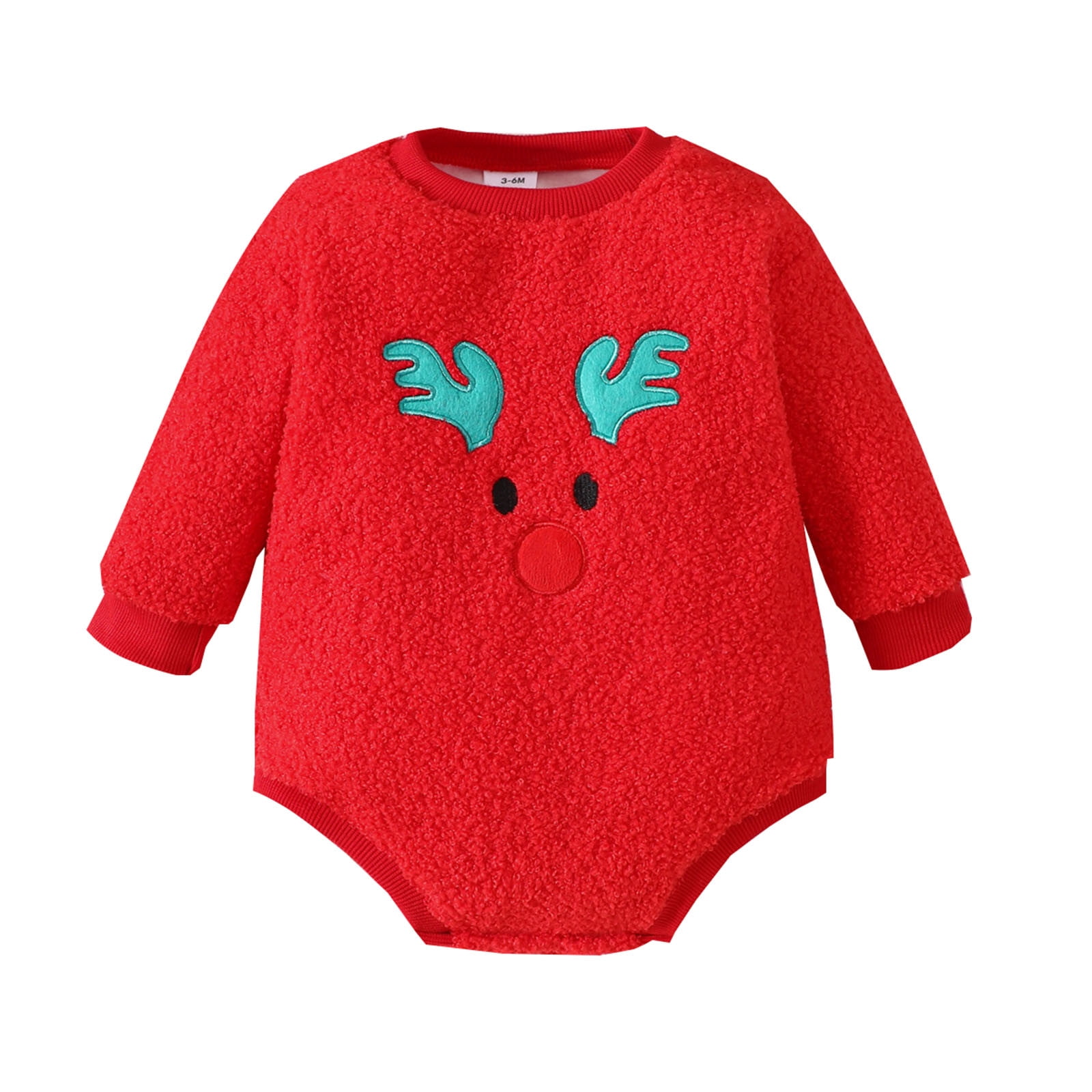 Baby Boy Romper Christmas Long Sleeve Deer Embroider Pullover Romper