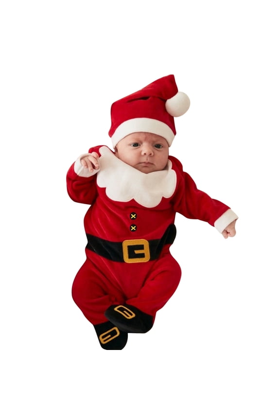 Baby Boy Romper Christmas Outfit Santa Jumpsuit Xmas Clothes Playsuit Hat Set Summer Clothes Baby Bodysuit 6-12 Months