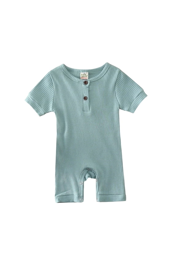 Baby Boy Romper Girls Boys Summer Casual Solid Color Knitted Ribbed Jumpsuit Boys' Jumpsuits Blue 70