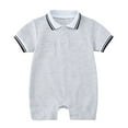 thumbnail image 1 of Baby Boy Romper Baby Summer Short Sleeve Pullover Romper Solid Soft Breathable Gentleman Jumpsuit Baby Rompers Grey 3 Months-6 Months, 1 of 3