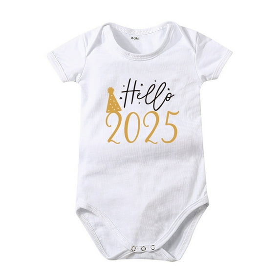 Baby Boy Romper My First New Year Clothes Polyester Letter Print Romper Jumpsuit Set Baby Boy Onesies White 6 Months-12 Months