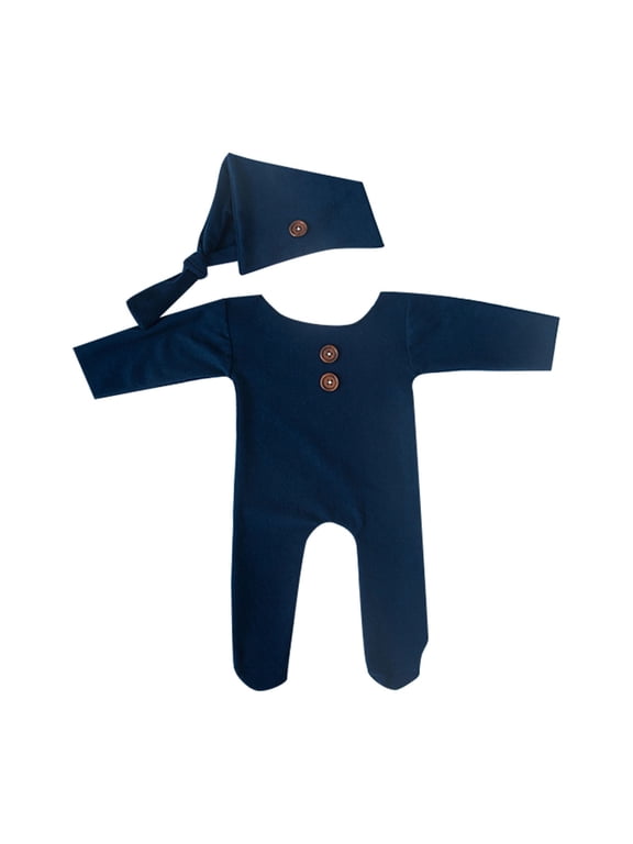 Baby Boy Romper Simple Solid Long Sleeve Crew Neck Long Romper Studio 100 Days Photoshoot Prop Outfit
