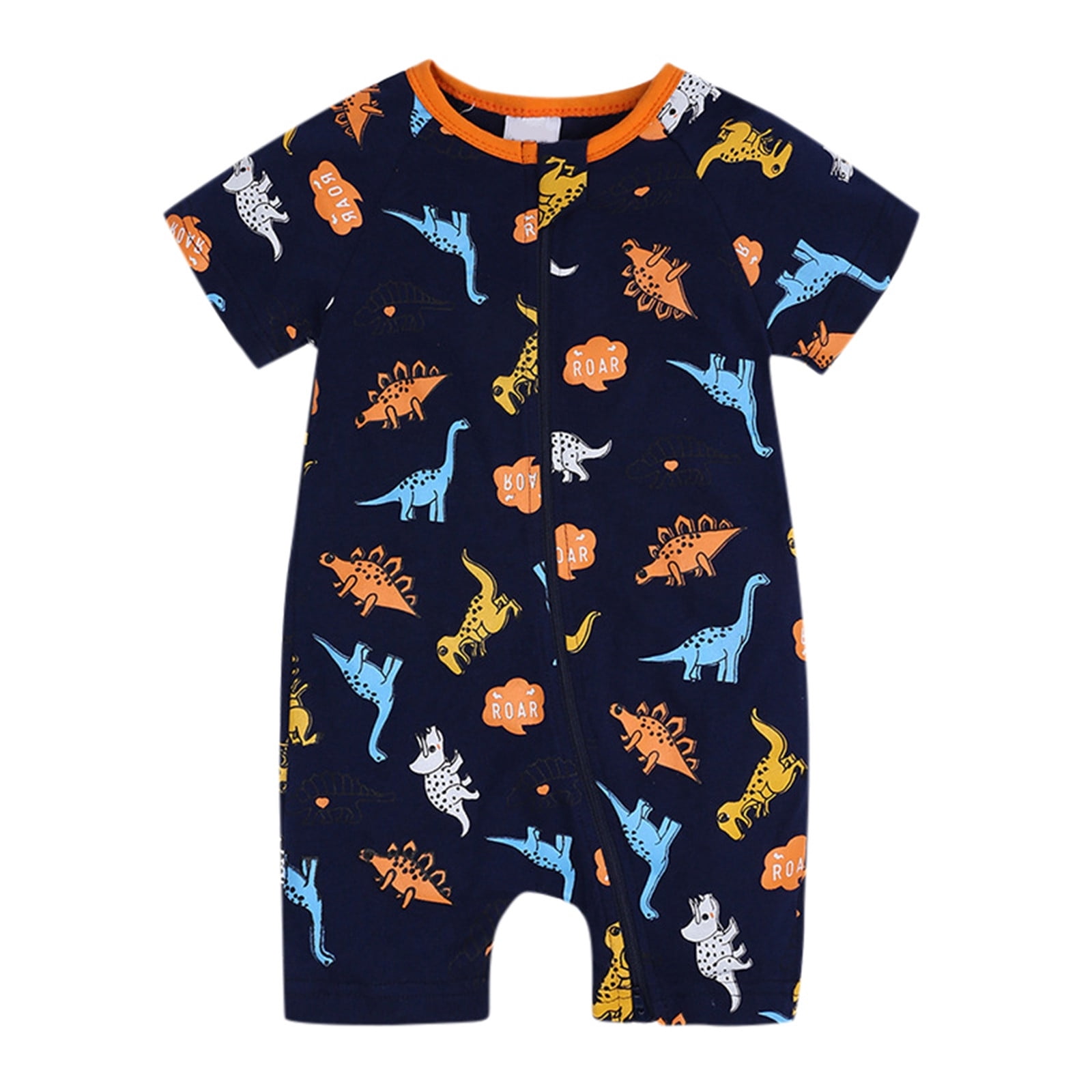 Baby Boy Romper Summer Short Sleeved Print Double Zipper Crawl Suit