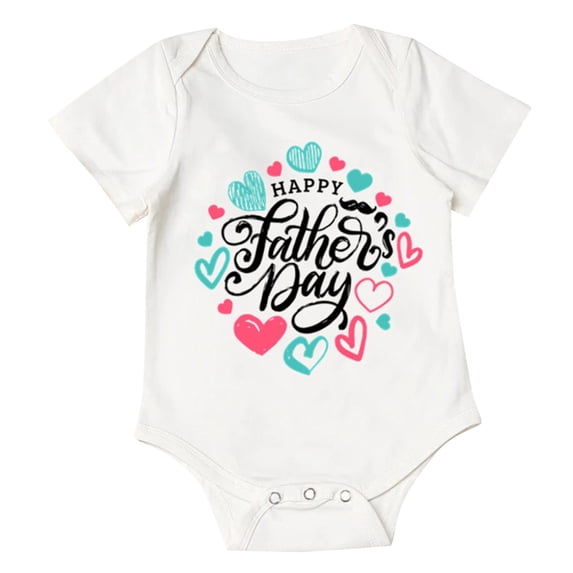 Baby Boy Romper Vigorous Letter Print Short Sleeve Crew Neck Father's Day Themed Short Bodysuit Holiday Daily Outfit
