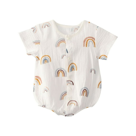 Baby Boy Rompers Rainbows Pattern Short Sleeve Romper Onesie Jumpsuit Outfits Onesies White 3 Months-6 Months
