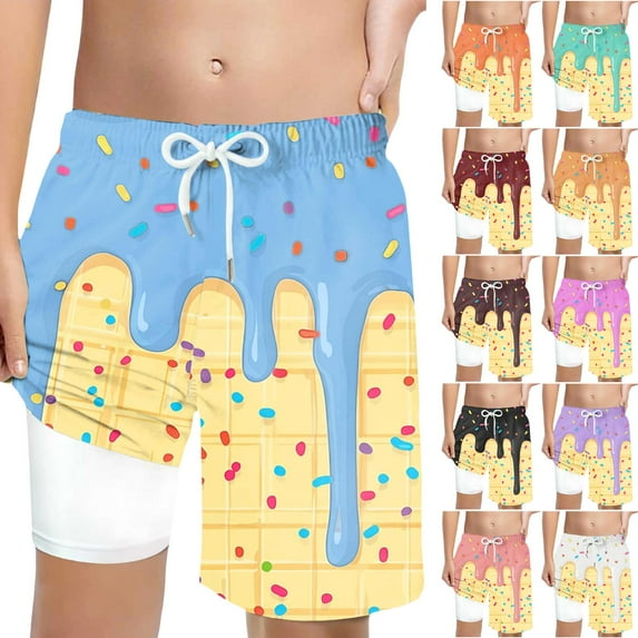 Baby Boy Shorts Blue Boys Athletic Shorts Basketball Shorts Melting Ice Cream Teens Hiking Gym Shorts with Pocket for Outdoor Activity 7-15 Y
