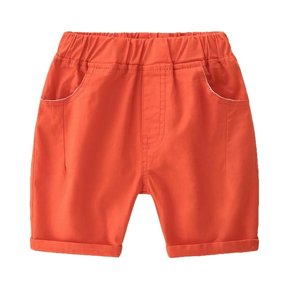 Baby Boy Shorts Toddler Boys'summer Loose Fit Casual Shorts Kids Solid Color Breathable Pants with Drawstring Lounge Shorts Orange 2 Years-3 Years