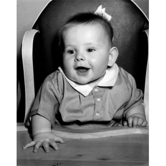 Baby Boy Sitting in High Chair Smiling Poster Print - 18 x 24 in.