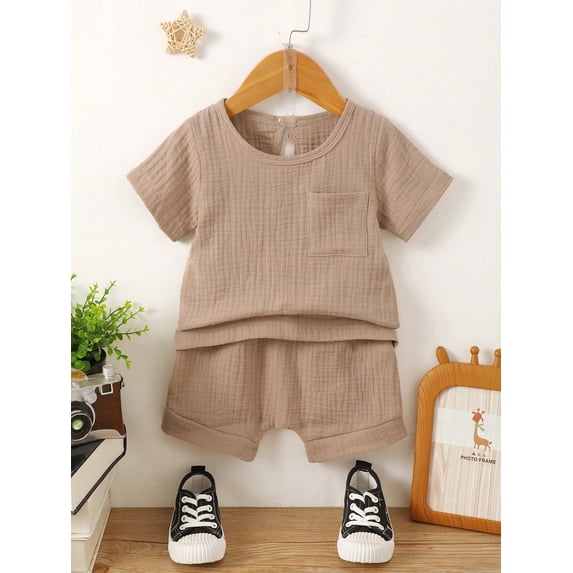 Baby Boy Solid Pocket Patched Top & Shorts Set