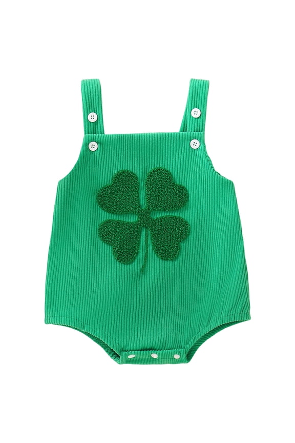 Baby Boy St. Patrick's Day Outfit Shamrock Embroidery Bubble Romper Striped Sleeveless Onesie Newborn Boy Clothes