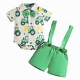 thumbnail image 1 of Baby Boy St Patricks Day Outfit Cartoon Print Button-Down Shirt with Suspenders and Shorts Set 2 Piece, 1 of 6