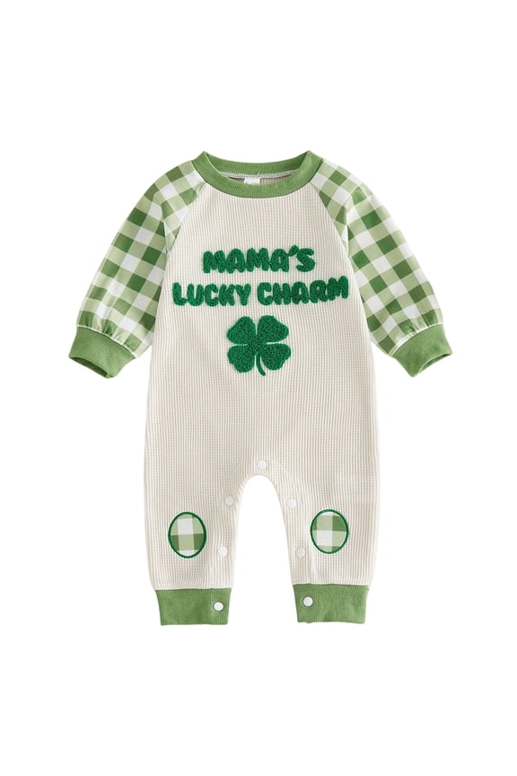 Baby Boy St. Patricks Day Outfit Long Sleeve Charm Embroidery Romper One Piece Jumpsuit 0-18M