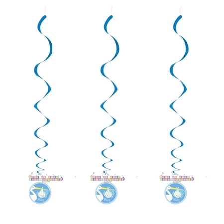 Baby Boy Stork Hanging Swirl Decorations (3ct)