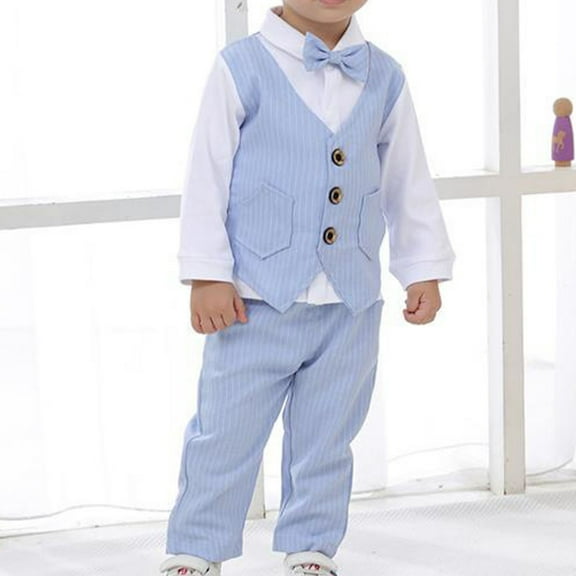 Baby Boy Suit Formal Gentleman Outfit with Pants and Bowtie Wedding Birthday Party Tuxedo