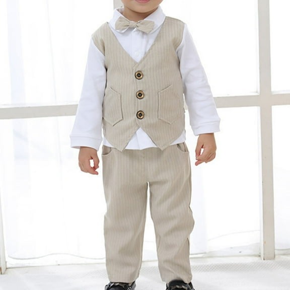 Baby Boy Suit Formal Gentleman Outfit with Pants and Bowtie Wedding Birthday Party Tuxedo