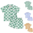 thumbnail image 1 of Baby Boy Summer Clothes 6-9 Months Toddler Baby Boy Outfit Heart Print Cotton Linen Button Down Short Sleeve Shirts Top and Shorts Set, 1 of 3
