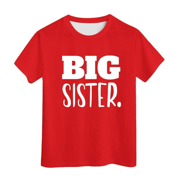 Baby Boy Summer Clothes Big Sister Letter Prints T Shirt for Kids Toddler Girls Casual Birthday Short Sleeve Shirts Baby Girl Summer Clothes Red 12 Years-13 Years